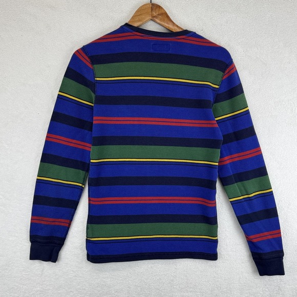 Polo Ralph Lauren Shirt Mens Small Blue Stripe Thermal Waffle Knit Sleepwear‎ - Picture 3 of 6